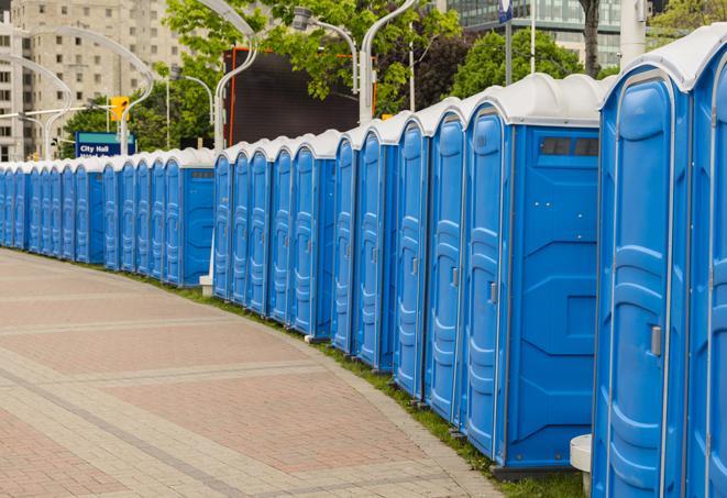 a row of sleek and modern portable restrooms at a special outdoor event in Audubon PA